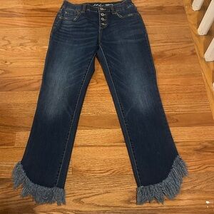 INC International Concepts Dark Blue Fringe Hem Wide Leg Jeans